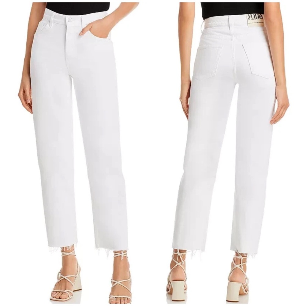 Mother Snack Womens White High Waist Straight Double Stack Hover Jeans Size‎ 33